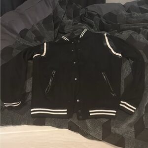 Black Varsity Jacket with White Stripes